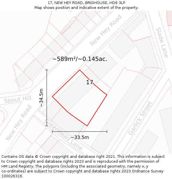 17, NEW HEY ROAD, BRIGHOUSE, HD6 3LP: Plot and title map