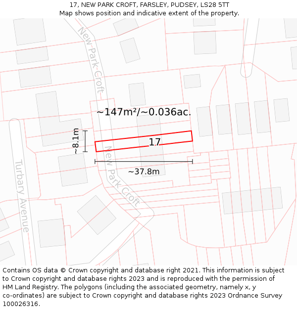 17, NEW PARK CROFT, FARSLEY, PUDSEY, LS28 5TT: Plot and title map