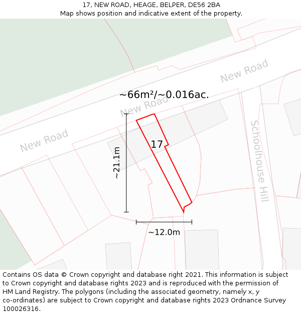 17, NEW ROAD, HEAGE, BELPER, DE56 2BA: Plot and title map