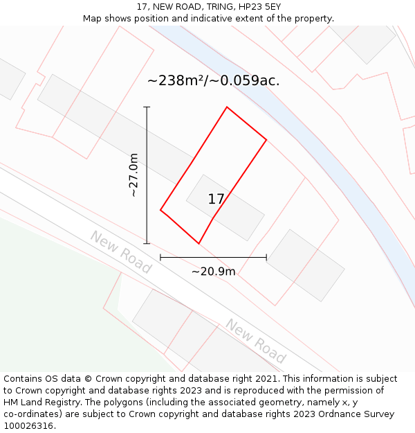 17, NEW ROAD, TRING, HP23 5EY: Plot and title map
