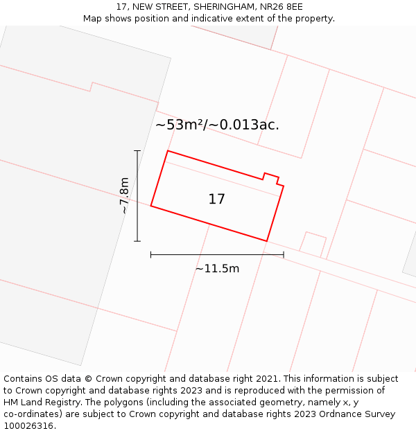 17, NEW STREET, SHERINGHAM, NR26 8EE: Plot and title map