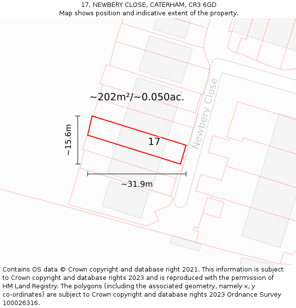17, NEWBERY CLOSE, CATERHAM, CR3 6GD: Plot and title map