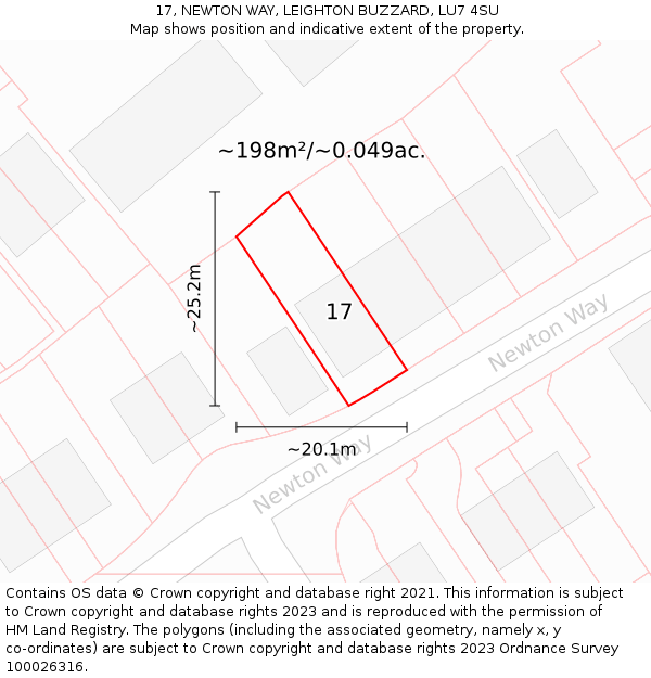 17, NEWTON WAY, LEIGHTON BUZZARD, LU7 4SU: Plot and title map