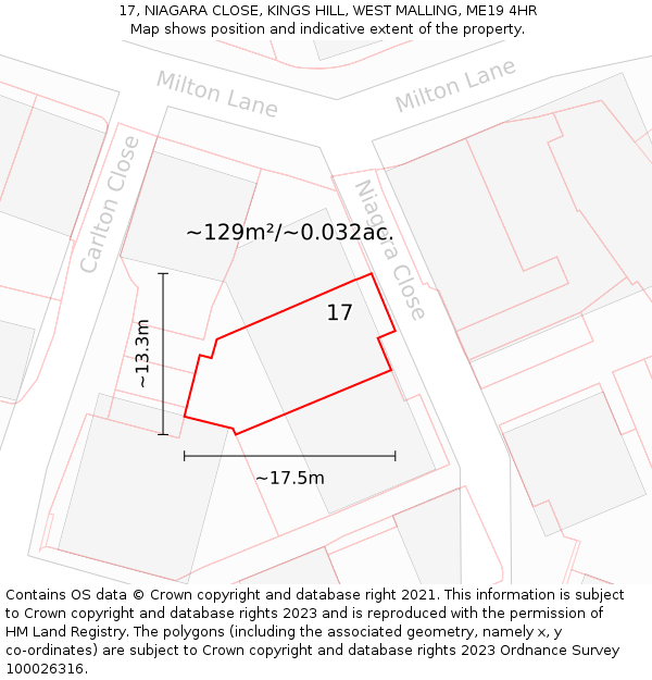 17, NIAGARA CLOSE, KINGS HILL, WEST MALLING, ME19 4HR: Plot and title map