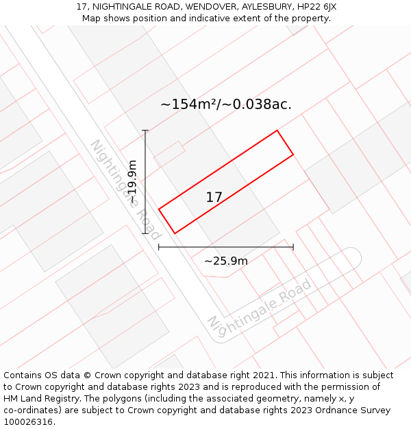 17, NIGHTINGALE ROAD, WENDOVER, AYLESBURY, HP22 6JX: Plot and title map