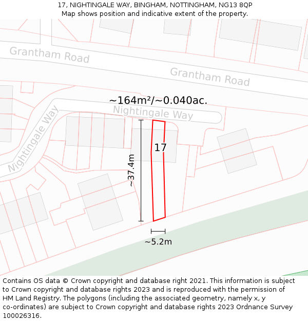 17, NIGHTINGALE WAY, BINGHAM, NOTTINGHAM, NG13 8QP: Plot and title map