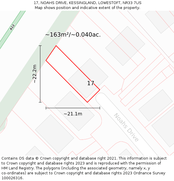 17, NOAHS DRIVE, KESSINGLAND, LOWESTOFT, NR33 7US: Plot and title map