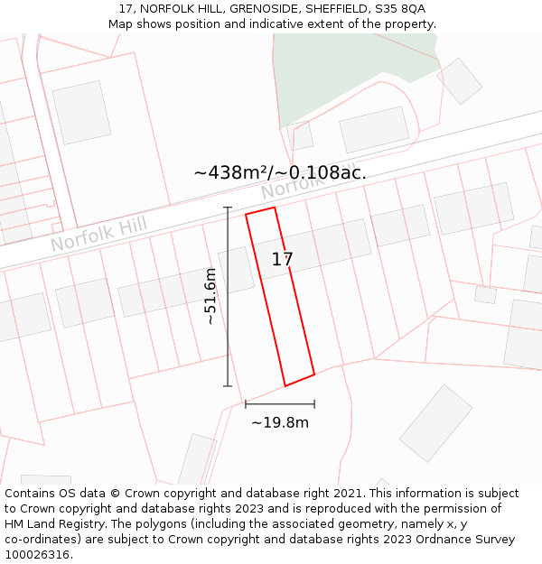 17, NORFOLK HILL, GRENOSIDE, SHEFFIELD, S35 8QA: Plot and title map