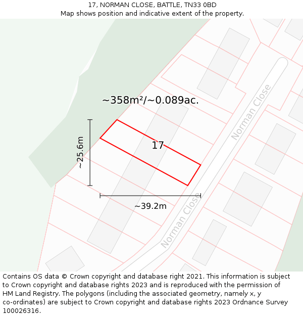 17, NORMAN CLOSE, BATTLE, TN33 0BD: Plot and title map