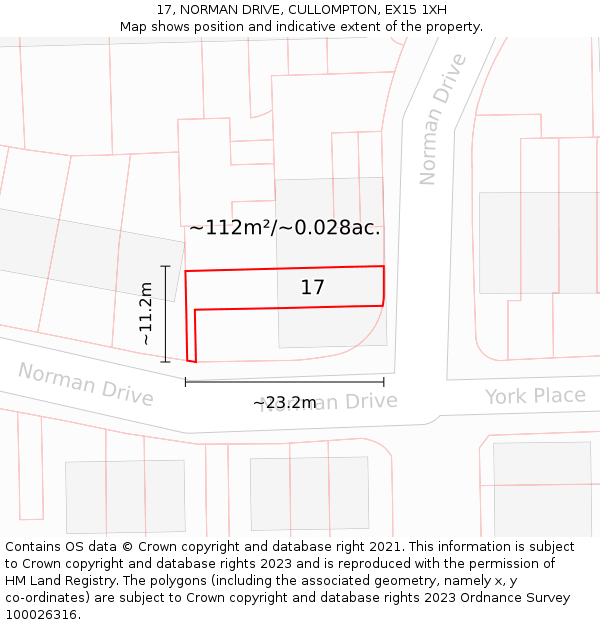 17, NORMAN DRIVE, CULLOMPTON, EX15 1XH: Plot and title map
