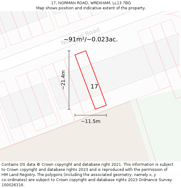 17, NORMAN ROAD, WREXHAM, LL13 7BG: Plot and title map