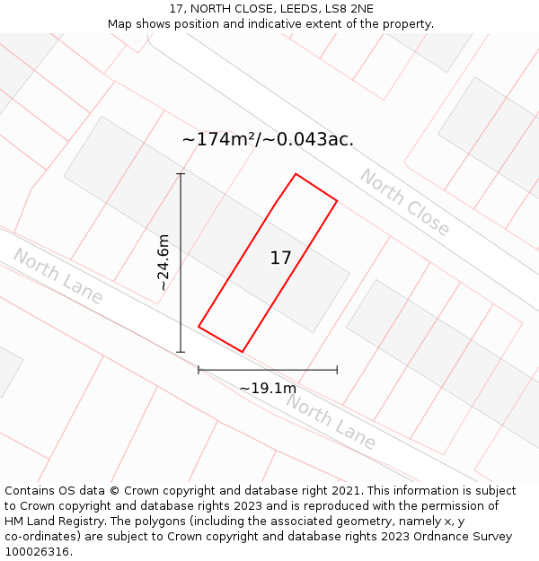 17, NORTH CLOSE, LEEDS, LS8 2NE: Plot and title map