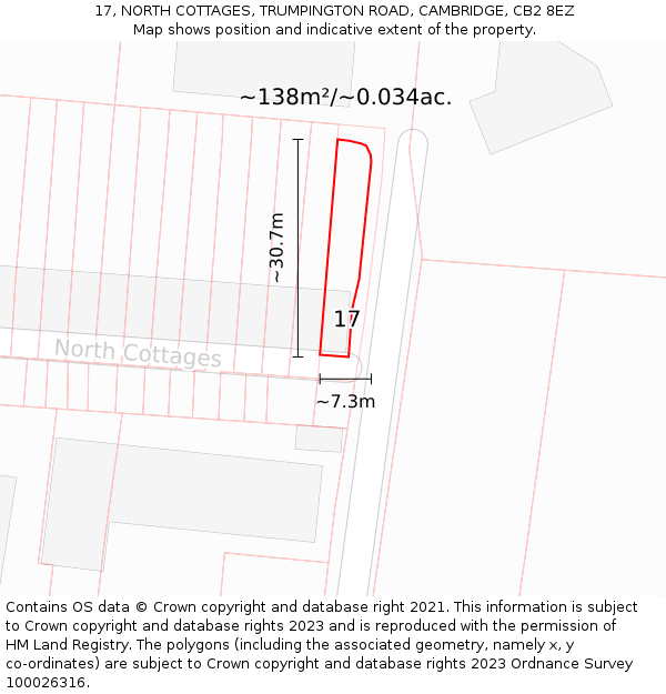 17, NORTH COTTAGES, TRUMPINGTON ROAD, CAMBRIDGE, CB2 8EZ: Plot and title map