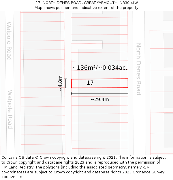 17, NORTH DENES ROAD, GREAT YARMOUTH, NR30 4LW: Plot and title map