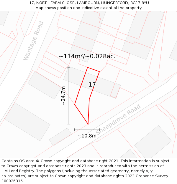 17, NORTH FARM CLOSE, LAMBOURN, HUNGERFORD, RG17 8YU: Plot and title map