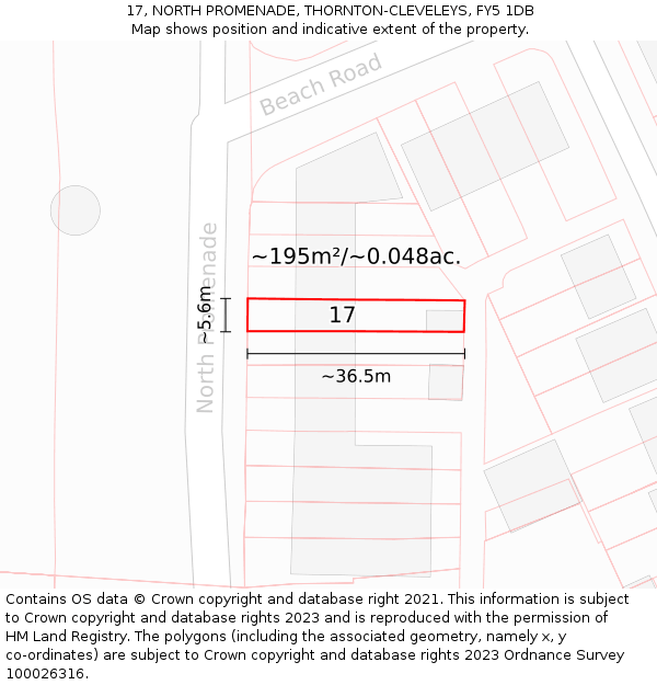 17, NORTH PROMENADE, THORNTON-CLEVELEYS, FY5 1DB: Plot and title map