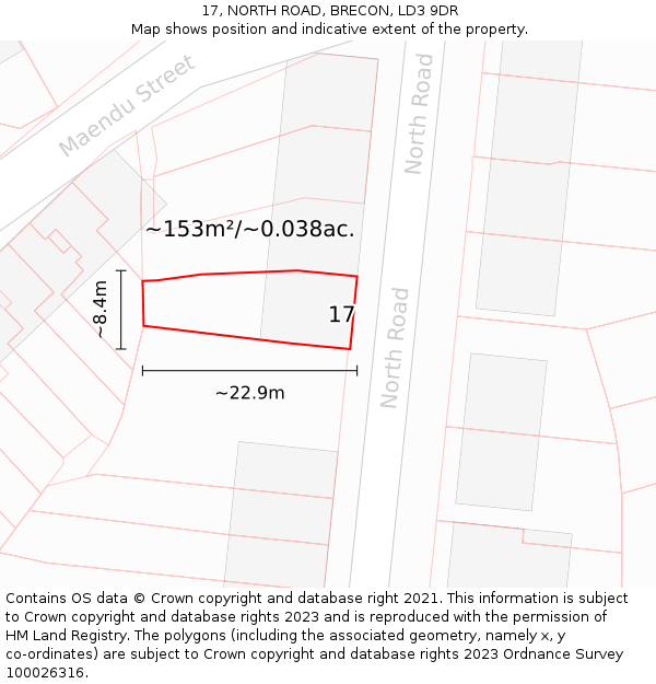 17, NORTH ROAD, BRECON, LD3 9DR: Plot and title map