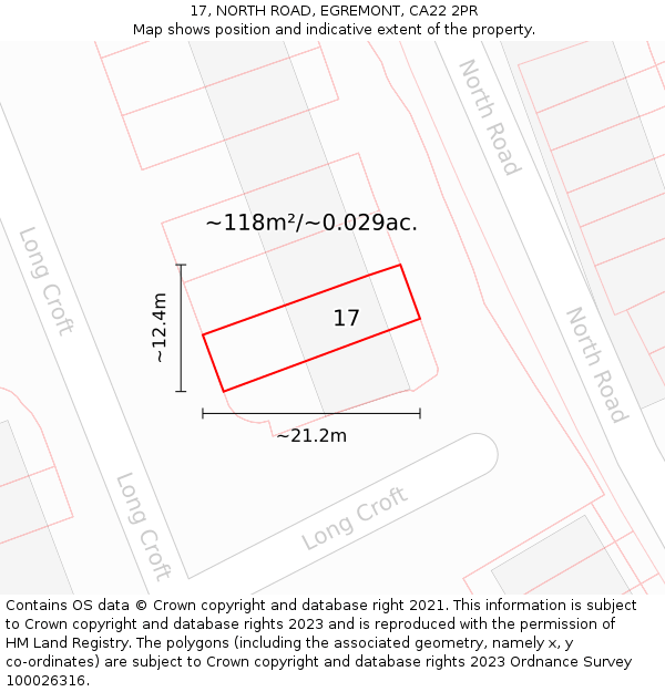 17, NORTH ROAD, EGREMONT, CA22 2PR: Plot and title map