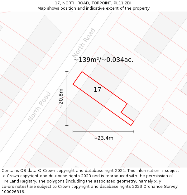 17, NORTH ROAD, TORPOINT, PL11 2DH: Plot and title map