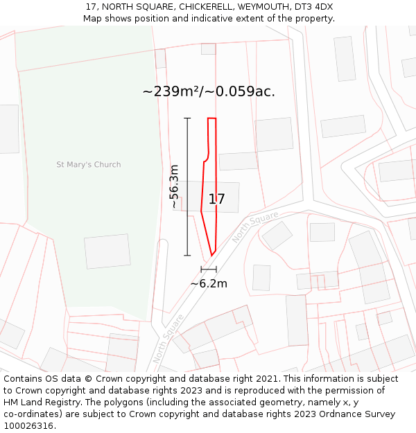 17, NORTH SQUARE, CHICKERELL, WEYMOUTH, DT3 4DX: Plot and title map