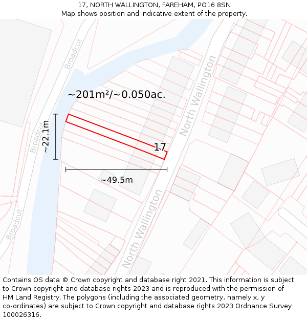 17, NORTH WALLINGTON, FAREHAM, PO16 8SN: Plot and title map