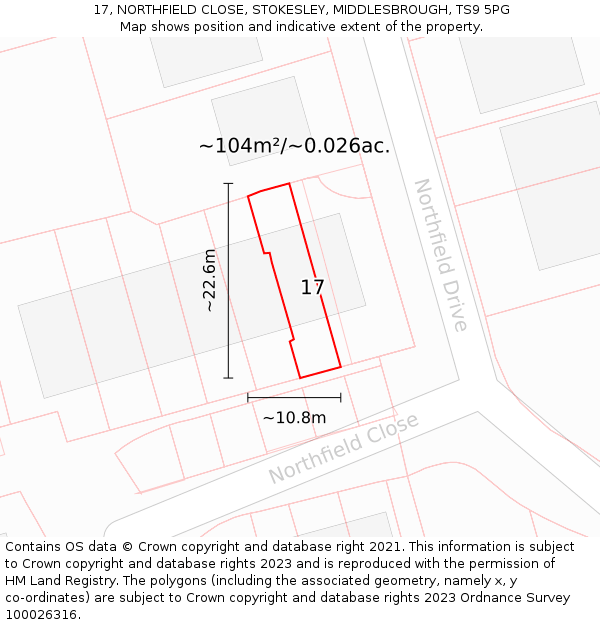 17, NORTHFIELD CLOSE, STOKESLEY, MIDDLESBROUGH, TS9 5PG: Plot and title map
