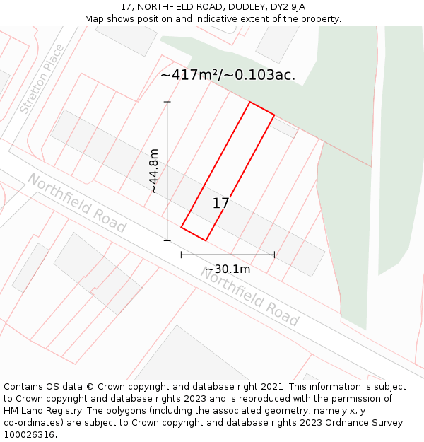 17, NORTHFIELD ROAD, DUDLEY, DY2 9JA: Plot and title map