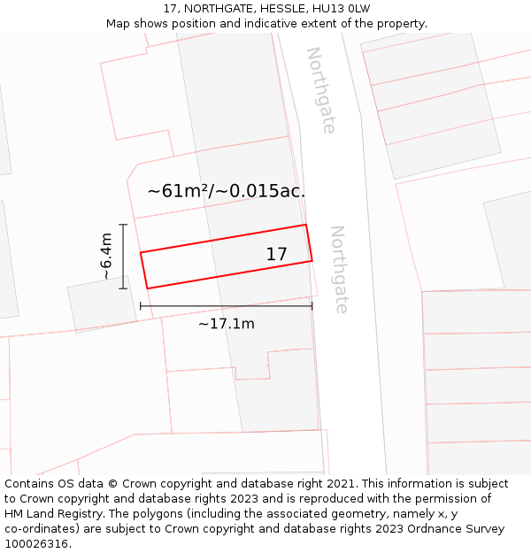 17, NORTHGATE, HESSLE, HU13 0LW: Plot and title map