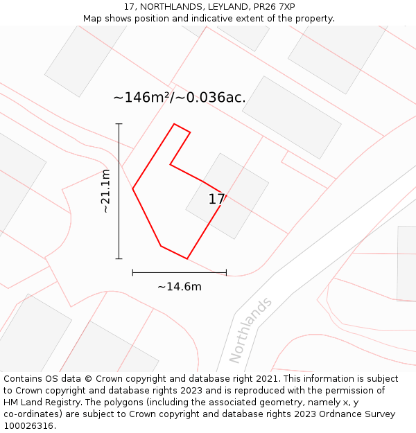 17, NORTHLANDS, LEYLAND, PR26 7XP: Plot and title map