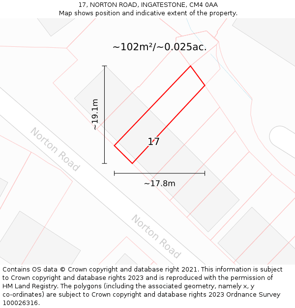 17, NORTON ROAD, INGATESTONE, CM4 0AA: Plot and title map