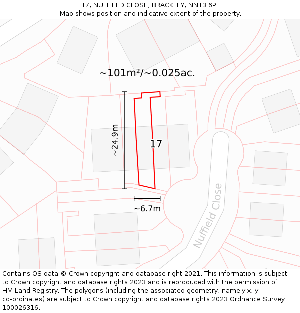 17, NUFFIELD CLOSE, BRACKLEY, NN13 6PL: Plot and title map