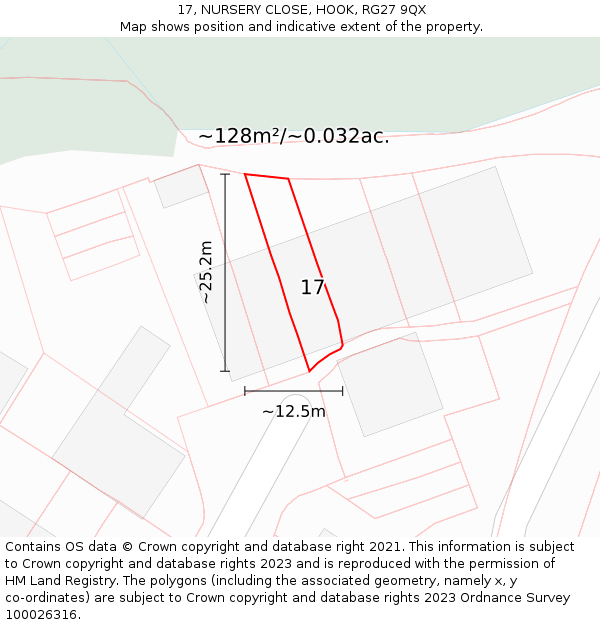 17, NURSERY CLOSE, HOOK, RG27 9QX: Plot and title map