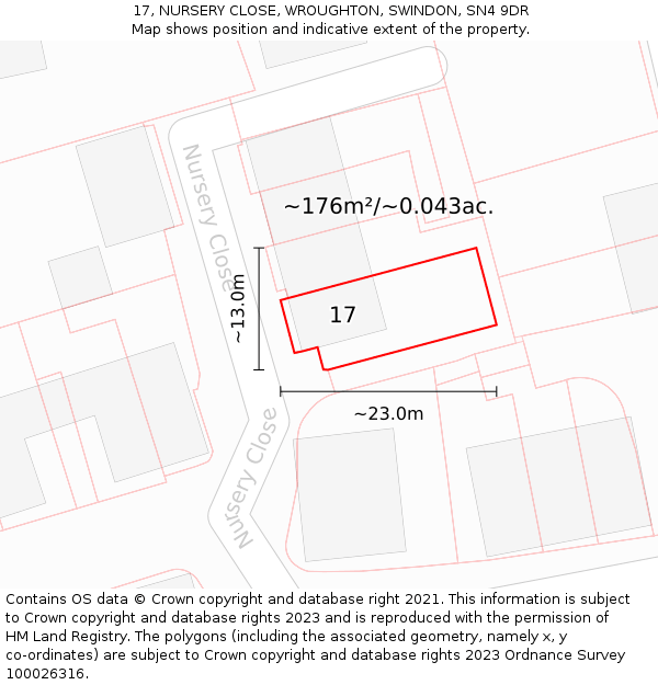 17, NURSERY CLOSE, WROUGHTON, SWINDON, SN4 9DR: Plot and title map