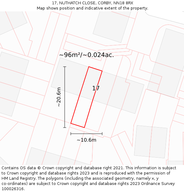 17, NUTHATCH CLOSE, CORBY, NN18 8RX: Plot and title map