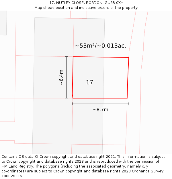 17, NUTLEY CLOSE, BORDON, GU35 0XH: Plot and title map