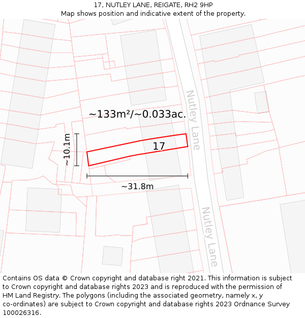 17, NUTLEY LANE, REIGATE, RH2 9HP: Plot and title map