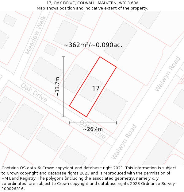 17, OAK DRIVE, COLWALL, MALVERN, WR13 6RA: Plot and title map