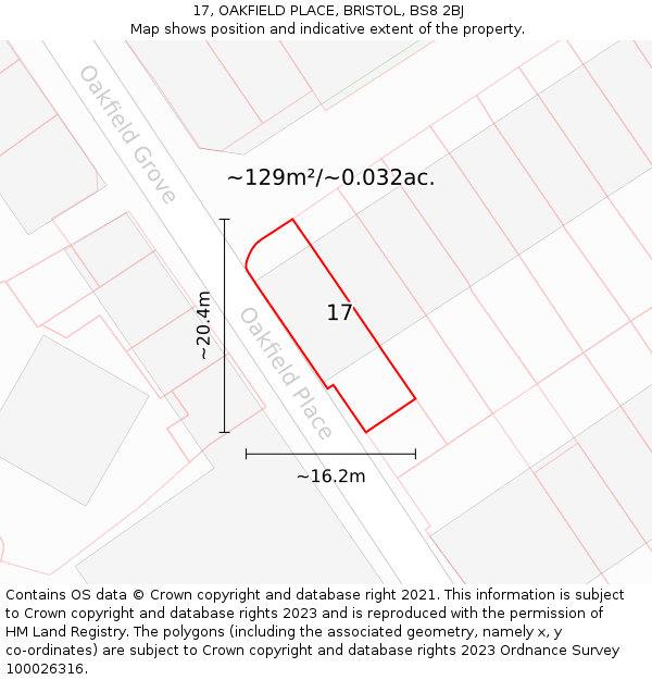 17, OAKFIELD PLACE, BRISTOL, BS8 2BJ: Plot and title map