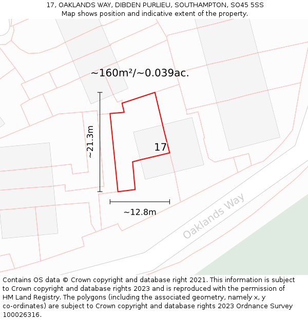 17, OAKLANDS WAY, DIBDEN PURLIEU, SOUTHAMPTON, SO45 5SS: Plot and title map