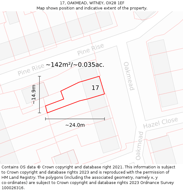 17, OAKMEAD, WITNEY, OX28 1EF: Plot and title map
