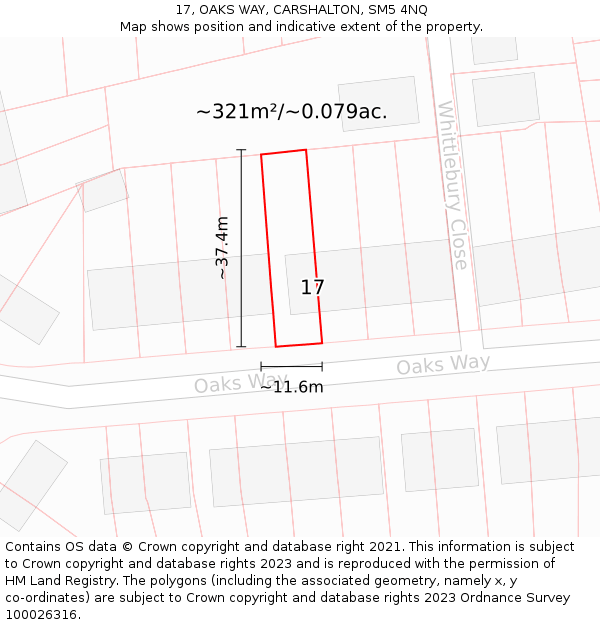 17, OAKS WAY, CARSHALTON, SM5 4NQ: Plot and title map