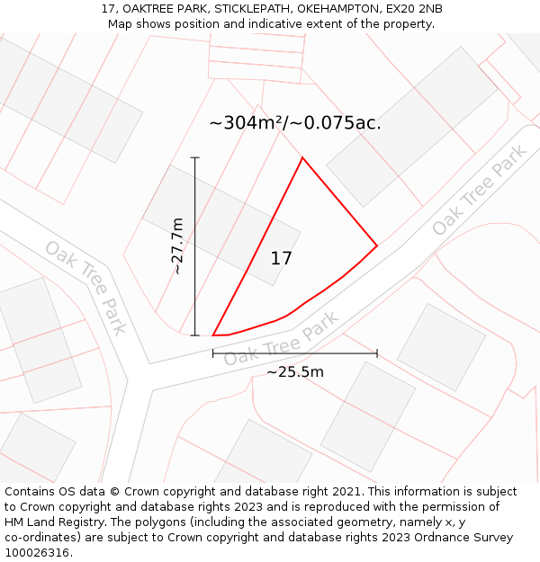 17, OAKTREE PARK, STICKLEPATH, OKEHAMPTON, EX20 2NB: Plot and title map