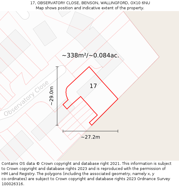 17, OBSERVATORY CLOSE, BENSON, WALLINGFORD, OX10 6NU: Plot and title map