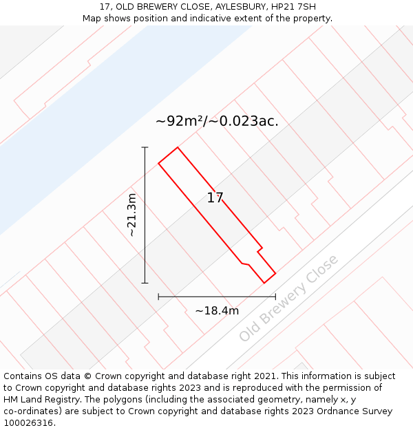 17, OLD BREWERY CLOSE, AYLESBURY, HP21 7SH: Plot and title map
