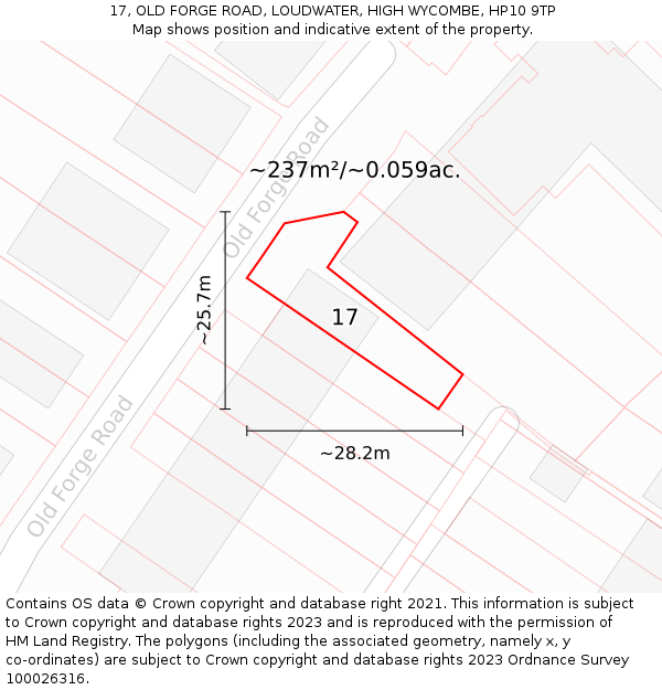 17, OLD FORGE ROAD, LOUDWATER, HIGH WYCOMBE, HP10 9TP: Plot and title map
