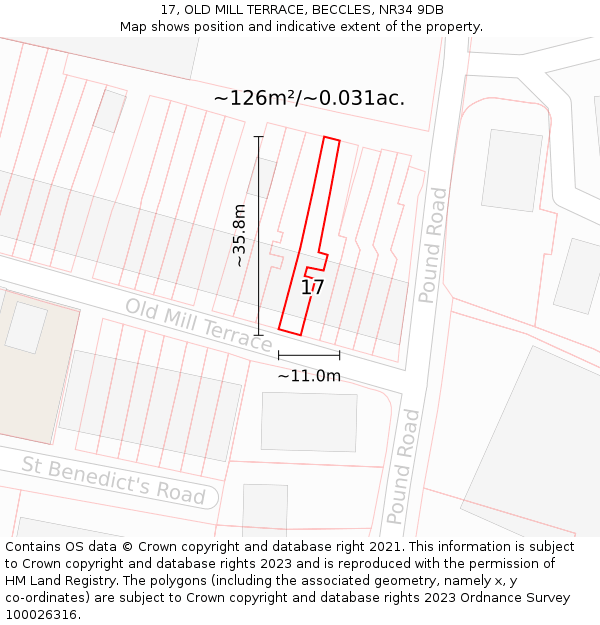 17, OLD MILL TERRACE, BECCLES, NR34 9DB: Plot and title map