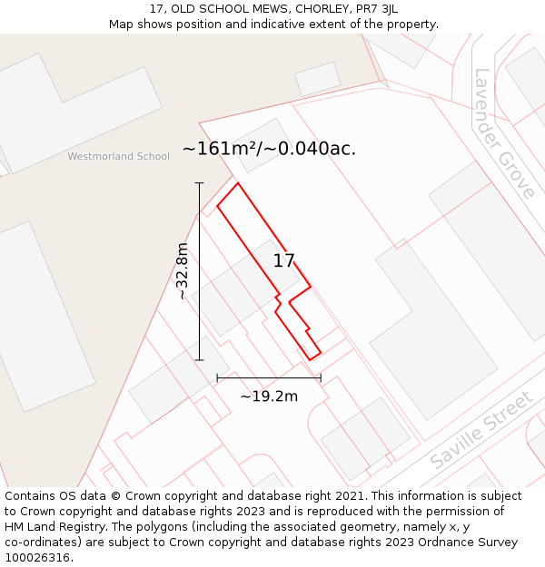 17, OLD SCHOOL MEWS, CHORLEY, PR7 3JL: Plot and title map