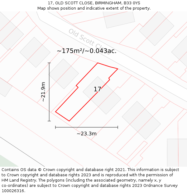 17, OLD SCOTT CLOSE, BIRMINGHAM, B33 0YS: Plot and title map