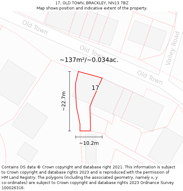 17, OLD TOWN, BRACKLEY, NN13 7BZ: Plot and title map