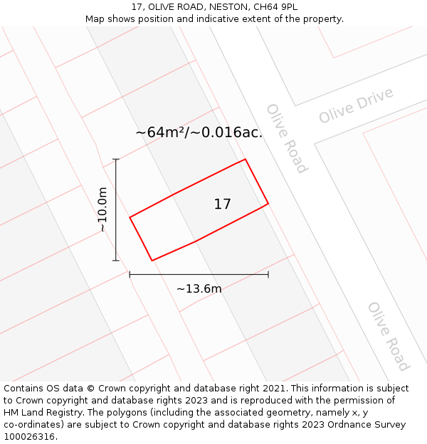 17, OLIVE ROAD, NESTON, CH64 9PL: Plot and title map
